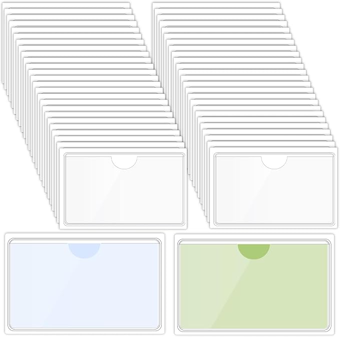 100 Packs Adhesive Label Storage Bin Pockets Clear Plastic Index Card Pockets by Ysglory