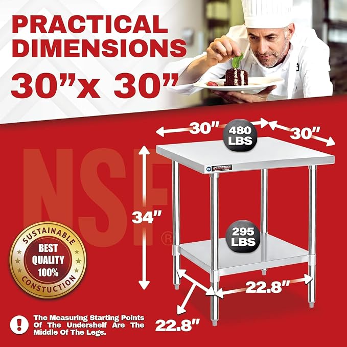 DuraSteel 30x30 Stainless Steel Work Table - Image 3