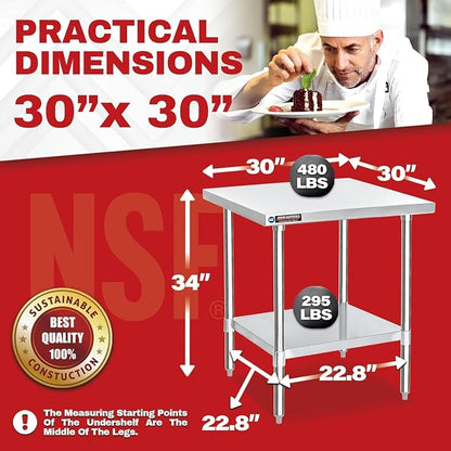 DuraSteel 30x30 Stainless Steel Work Table - Image 3