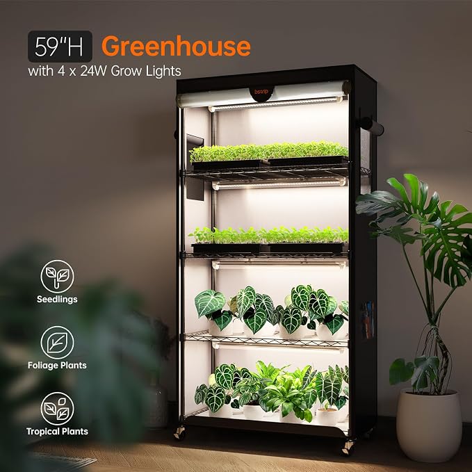 Bstrip Indoor Greenhouse with Grow Light, Plant Stand with 4 Pack 24W Full - Image 2