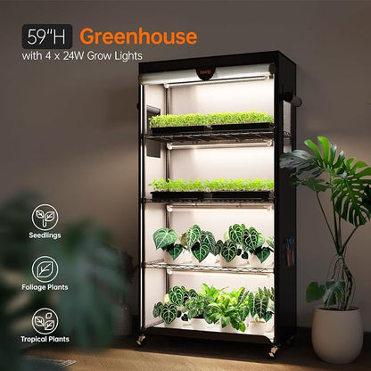 Bstrip Indoor Greenhouse with Grow Light, Plant Stand with 4 Pack 24W Full - Image 2