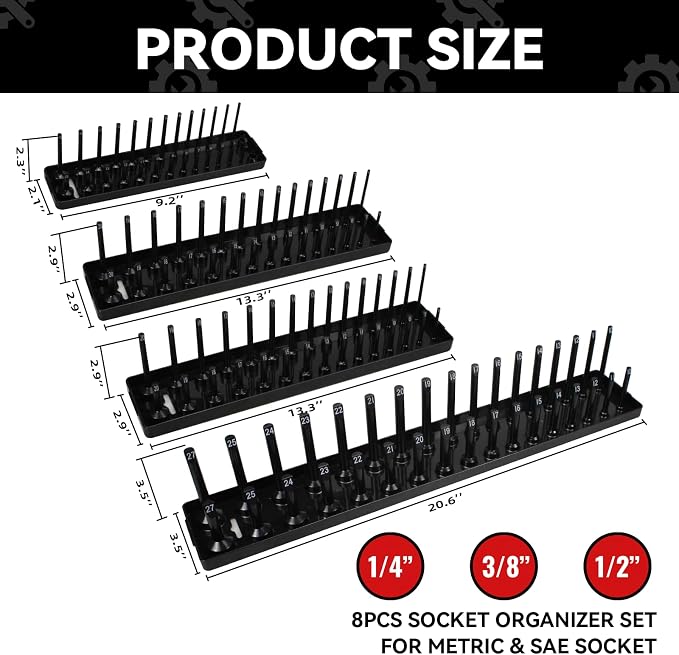 8PCS Socket Organizer Tray Set, SAE & Metric Socket Trays - Image 6