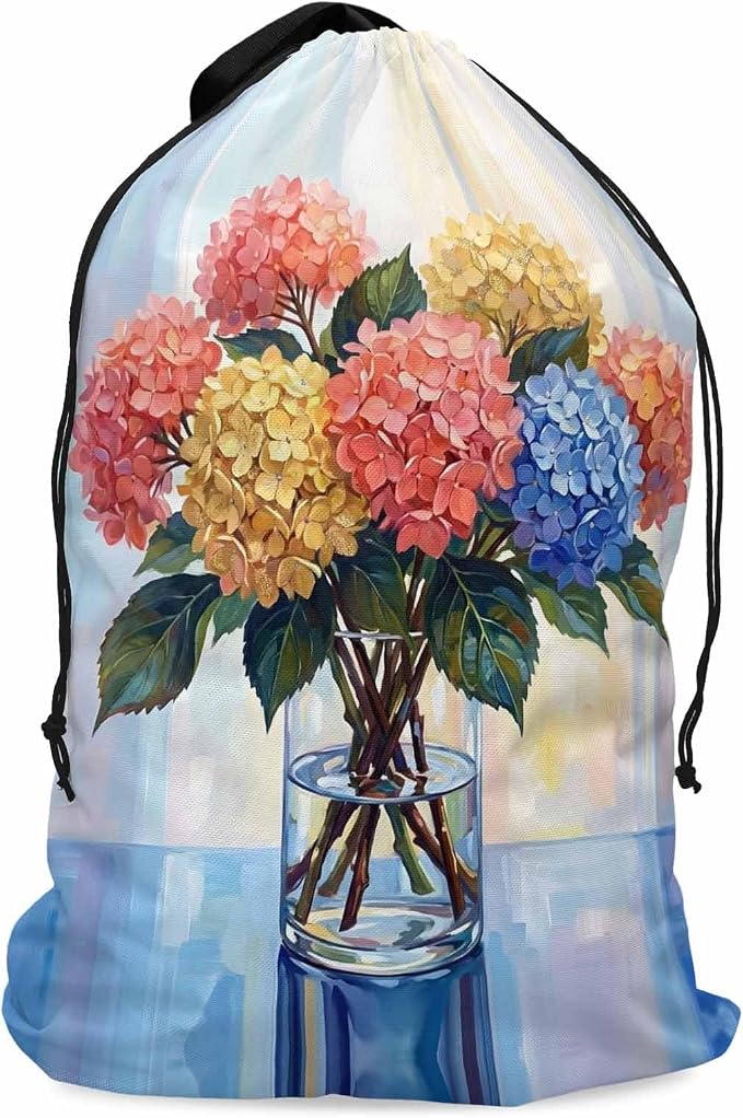 Floral XL Laundry Bag Hydrangeas Flower in Bottle Spring Summer Machine - Image 9
