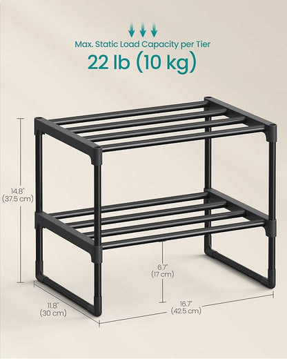 SONGMICS Shoe Rack, 2-Tier Shoe Organizer, Metal Storage Shelf, Upright or - Image 2
