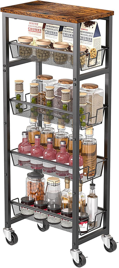 Slim Rolling Cart, 4-Tier Storage Cart, 9.1inch Narrow Kitchen Rolling Cart on - Image 8