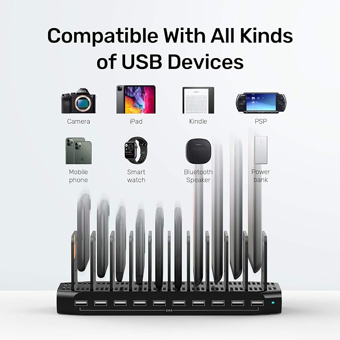 【5PCS】 Unitek USB Charging Station, 10 USB Fast Ports Charge Docking Station - Image 5