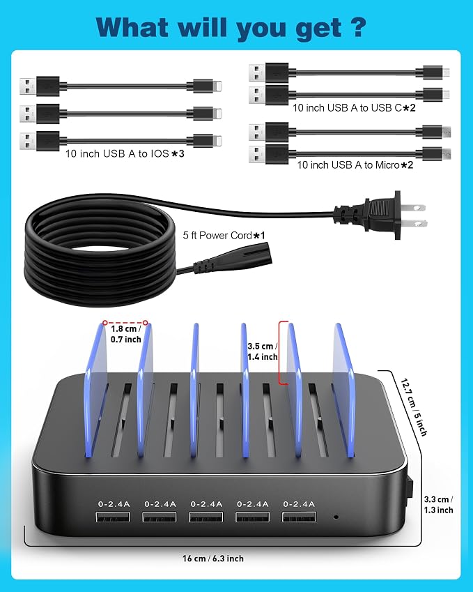 MSTJRY Charging Station for Multiple Devices : 5 Port Multi USB-A Charger - Image 7