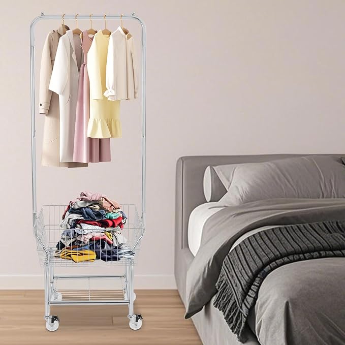 Laundry Cart, Steel Wire Laundry Cart, Laundry Basket - Image 3