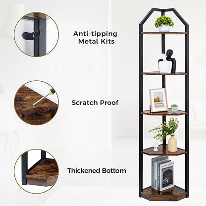 Fun Memories 5 Tier Corner Shelf, 70” Corner Shelf Stand, Corner Bookshelf - Image 4