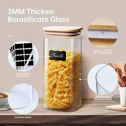 Square Glass Jars with Bamboo Lids 17 FL OZ, Glass Canisters with Airtight Lids - Image 4