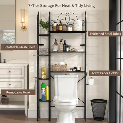 7-Tier Over the Toilet Storage Rack, Heavy-Duty Metal Bathroom Organizer - Image 3