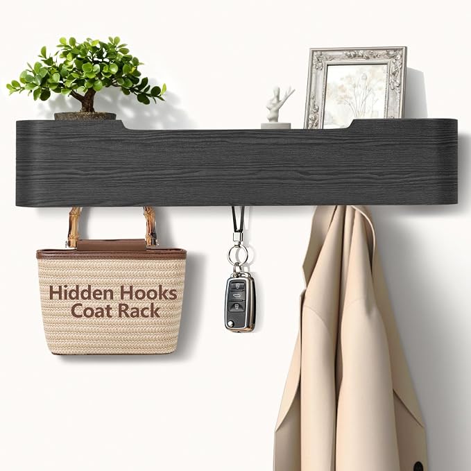 Coat Rack Wall Mount with Hidden Hooks Modern Key Holder Wood Entryway Hook by Jadoxy