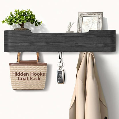 Coat Rack Wall Mount with Hidden Hooks Modern Key Holder Wood Entryway Hook by Jadoxy