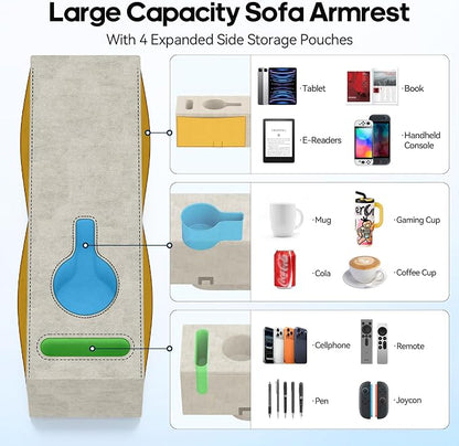 Sofa Armrest Couch Caddy with Cup Holder, Removable Couch Armrest Table Pillow - Image 3