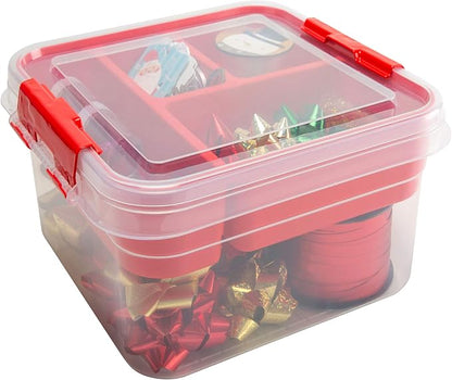 Simplify 5 Compartment Gift Supply Storage Box | 2 Tier Box | Red | Clear Top - Image 7