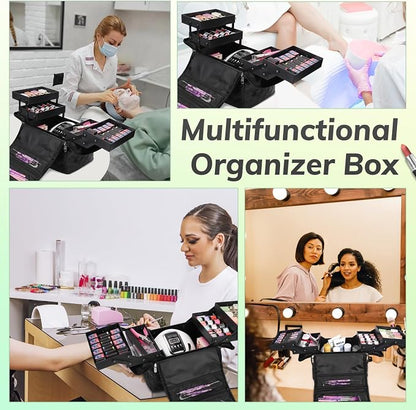 Deciniee Travel Makeup Bag, 4 Trays Large Cosmetic Bag - Image 3