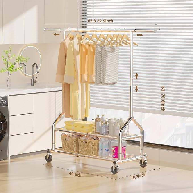 EAGMAK Heavy Duty Clothes Rack Load 556 LBS, Rolling Clothing Rack - Image 3