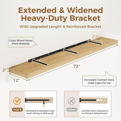 Fun Memories 72 Inch Floating Shelf, 12 Inch Deep Wall Shelf - Image 3
