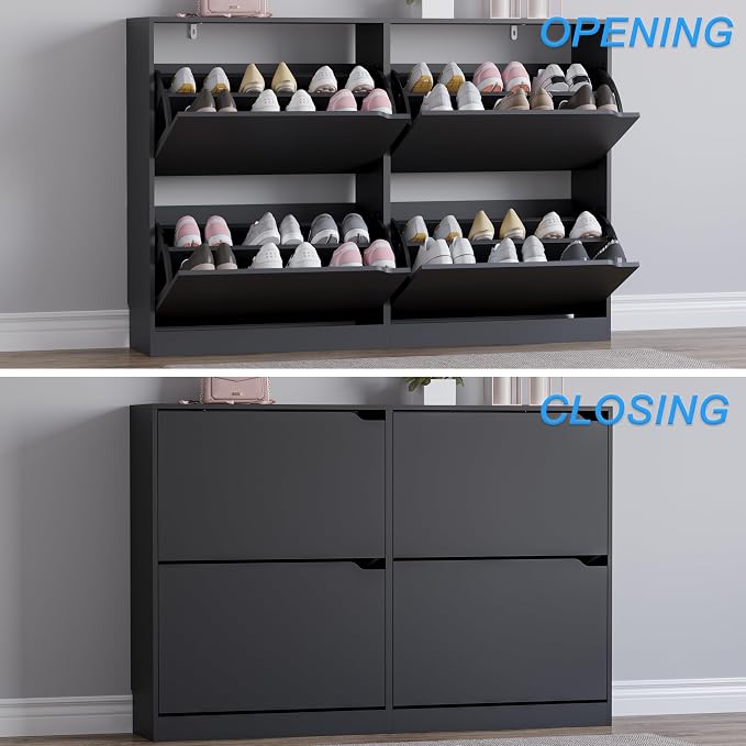 BORNOON Shoe Cabinet with 4 Flip Drawers, Narrow Hidden Shoe Storage Cabinet - Image 5