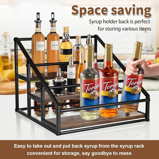 Coffee Syrup Rack Organizer, 3-Tier 12 Bottles Syrup Rack - Image 6