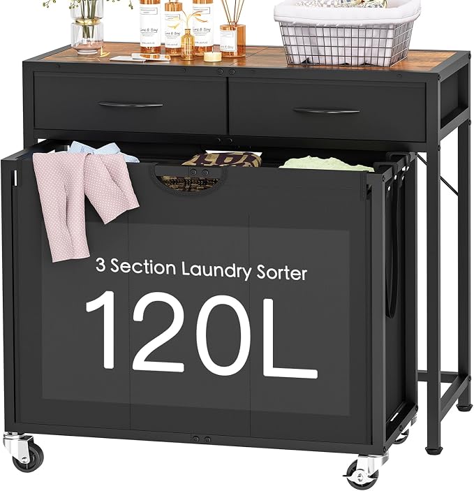 Laundry Sorter, Rolling Laundry Hamper by FIONESO