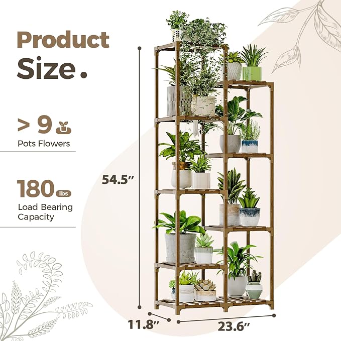 Bamworld Plant Stand Indoor Outdoor 9 Tier Tall Large Wood Plant Shelf Multi - Image 5
