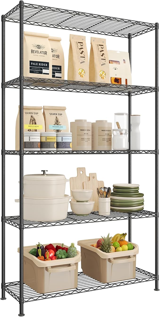 SONGMICS Storage Shelf, Metal Wire Shelving Unit, 5 Tier, Ink Black | by Unknown