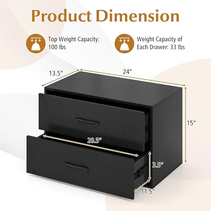 Giantex Stackable Drawers for Closet, 2-Drawer Short Dresser, Anti-Tipping - Image 3