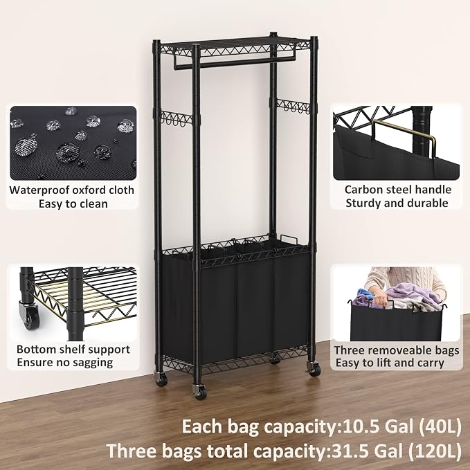 Hodonas Rolling Laundry Basket Organizer - Image 3