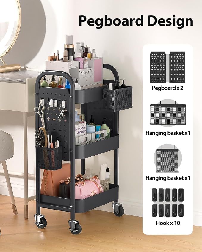 ALVOROG 3 Tier Metal Rolling Utility Cart - Image 3