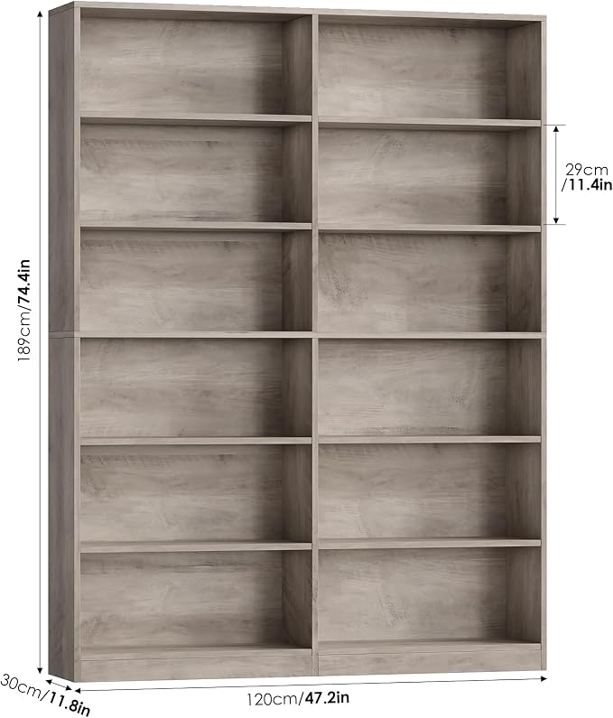 FACBOTALL Bookshelf and Bookcase, 6-Tier Double Wide Bookshelves, Freestanding - Image 3