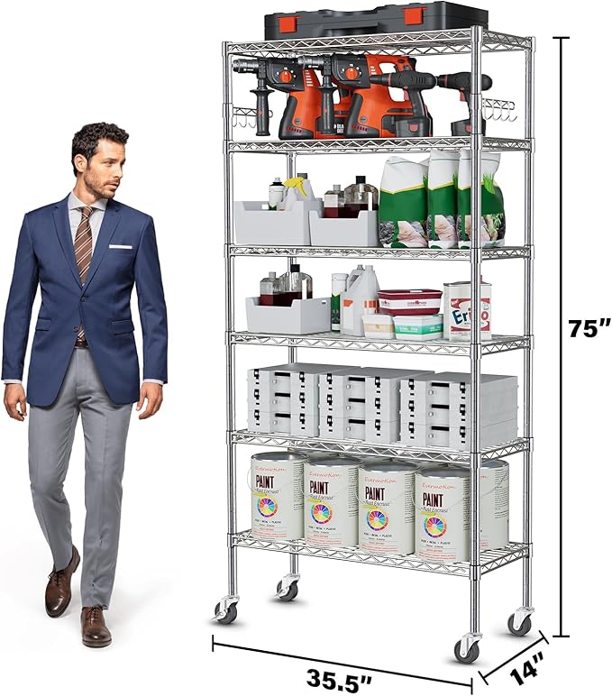 YNN Storage Shelves, 6000Lbs 6 Tier Heavy Duty Metal Rolling Shelving Unit - Image 3