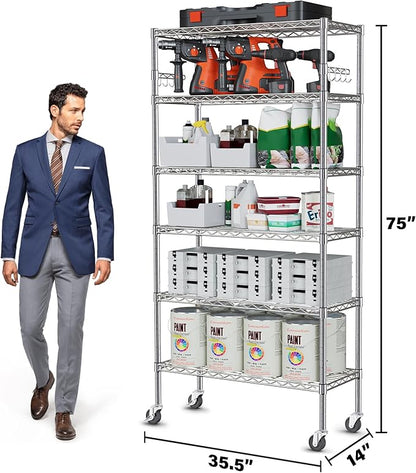 YNN Storage Shelves, 6000Lbs 6 Tier Heavy Duty Metal Rolling Shelving Unit - Image 3