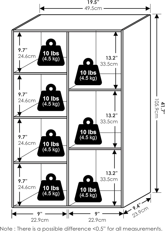 Furinno LUDER Book Shelf, 7-Cube Bookshelf, 9.4 x 19.5 x 41.7, - Image 4