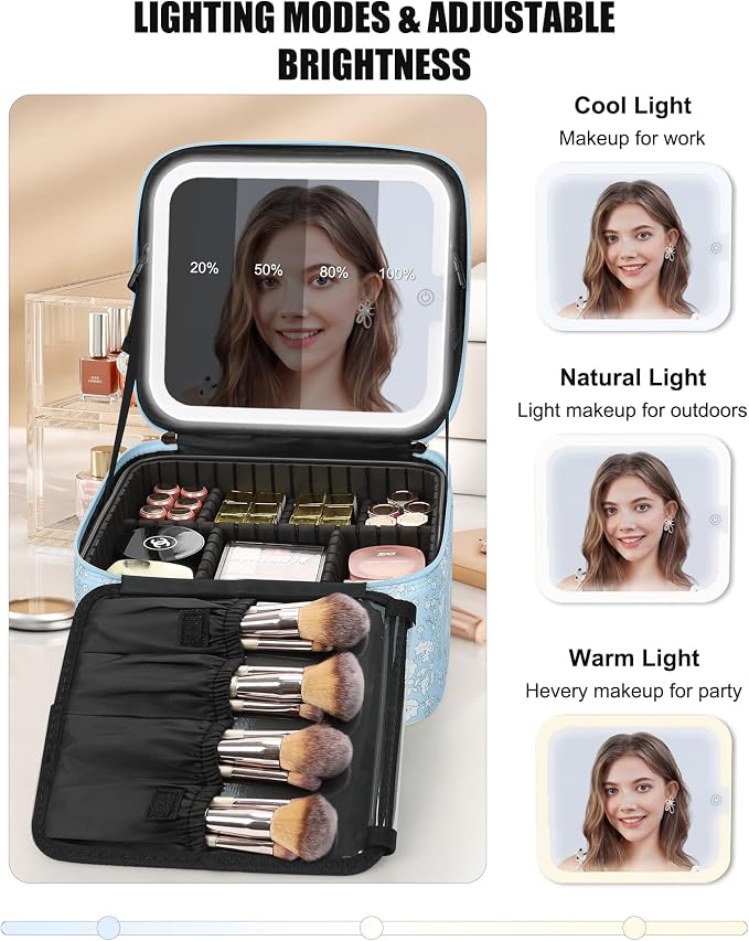 Relavel Travel Makeup Bag with LED Mirror - Image 3