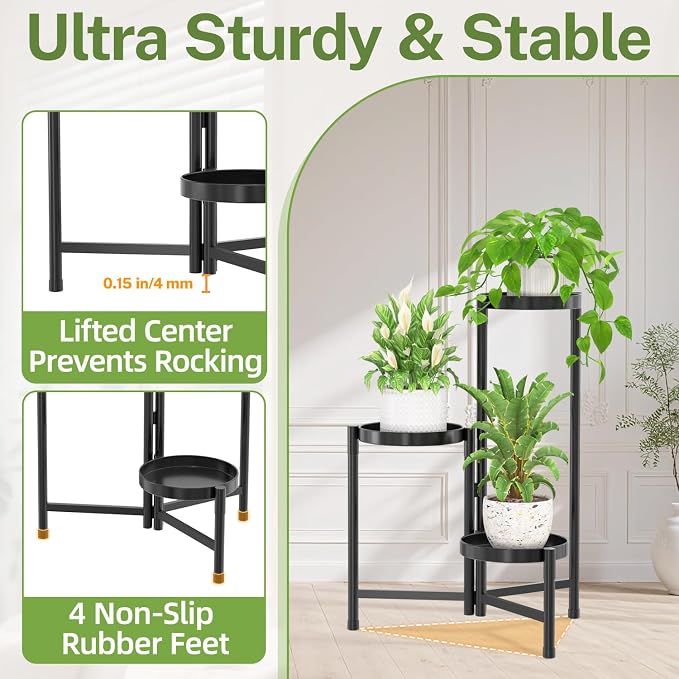 iDavosic.ly Plant Stand Indoor Outdoor, 3 Tier Corner Metal Flower Display - Image 5