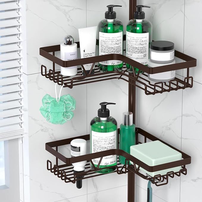 DAOYA Corner Shower Caddy Tension Pole Bronze Tension Rod Shower Organizer | - Image 3