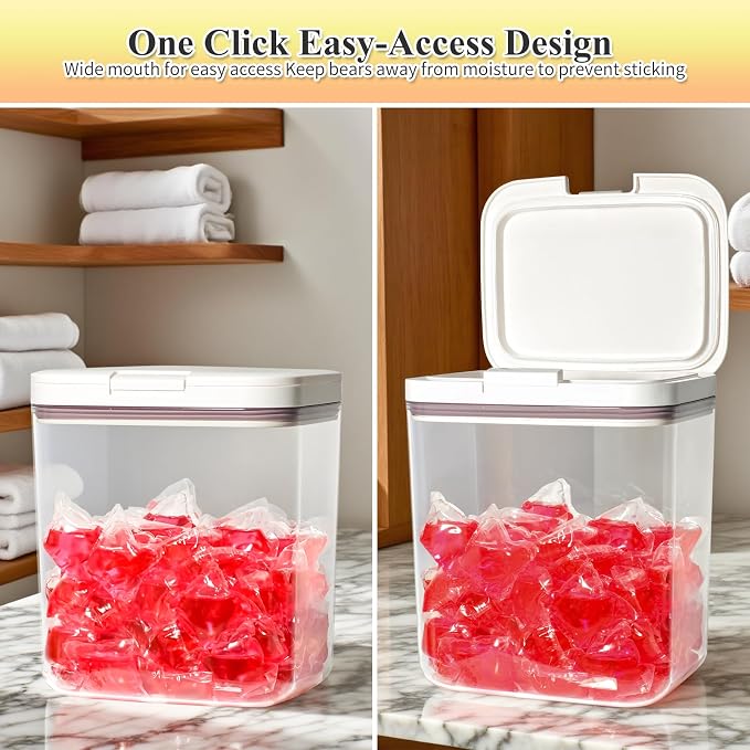 Gute Laundry Pod Holder with Lid - 67oz Sealed Automatic Pop-Up Dispenser - Image 4