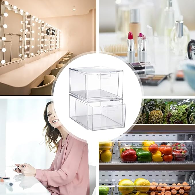 Clear Stackable Storage Drawers, 2 Pack Acrylic Drawers Desk Organizers Makeup - Image 5