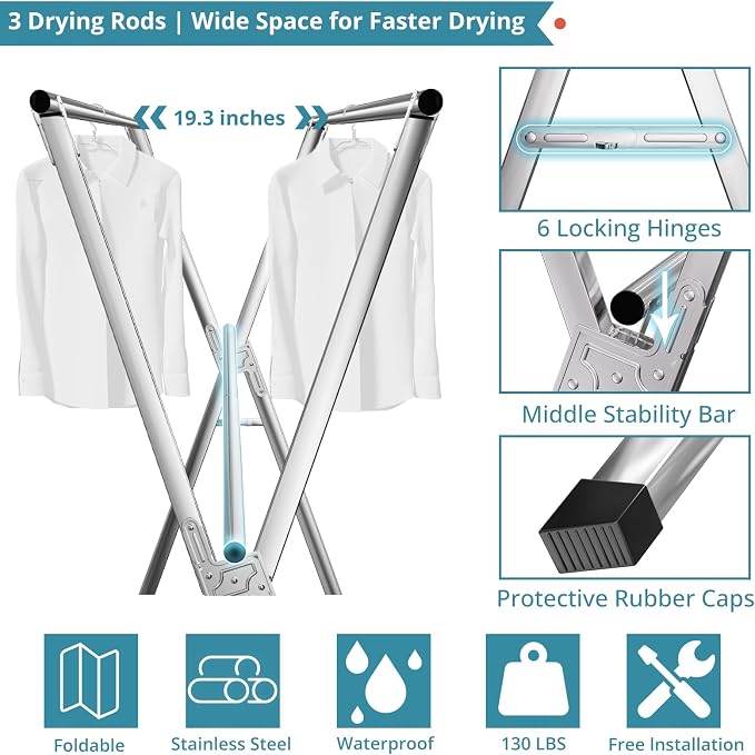 JAUREE 95 Inches Clothes Drying Rack, Drying Rack Clothing Folding Indoor - Image 5