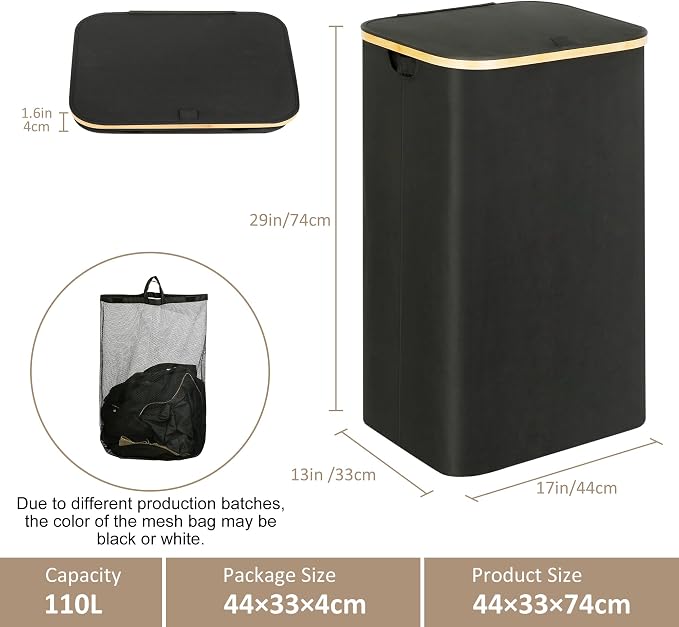 iEGrow Laundry Hamper with Lid, 110L Large Laundry Hamper with Handle and Lid - Image 2