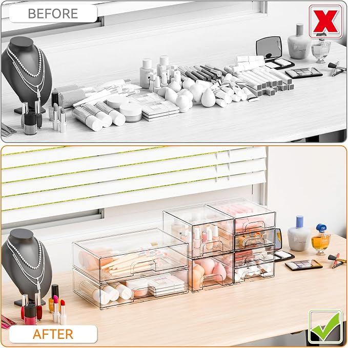 Yieach 8 Pack Clear Stackable Storage Drawers, Acrylic Drawer Organizer - Image 5