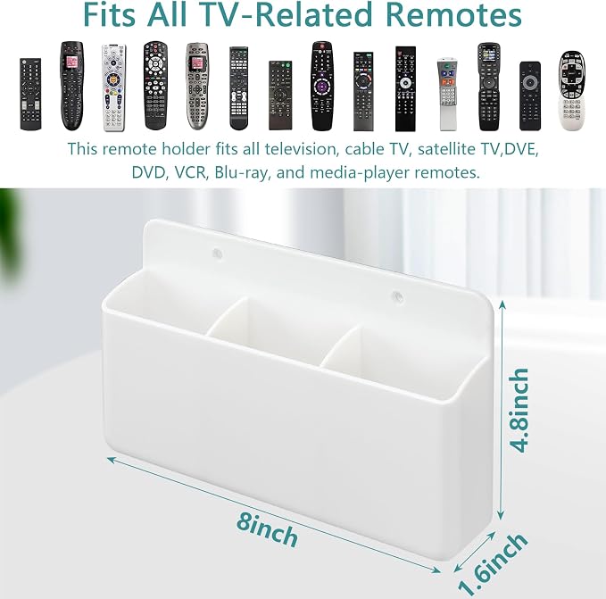 3 Slot Remote Control Holder, TV Remote Holder Wall Pen Storage Accessories - Image 2