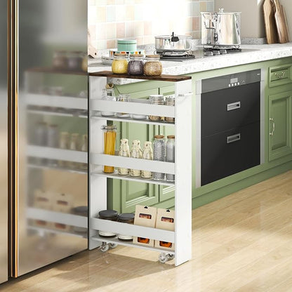 Small Kitchen Cart, 4-Tier Slim Rolling Island w/Handle, Laundry Room Storage - Image 2