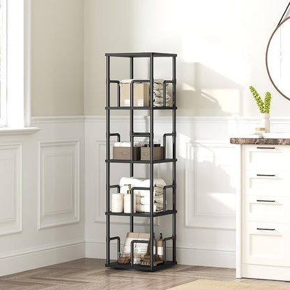 MAHANCRIS 4-Tier Rotating Bookshelf, Freestanding Corner Bookshelf, 360° - Image 7