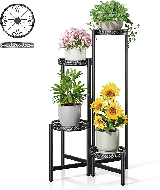 4 Tier Metal Plant Stand Indoor Outdoor, Corner Tall Plant Shelf by Unknown