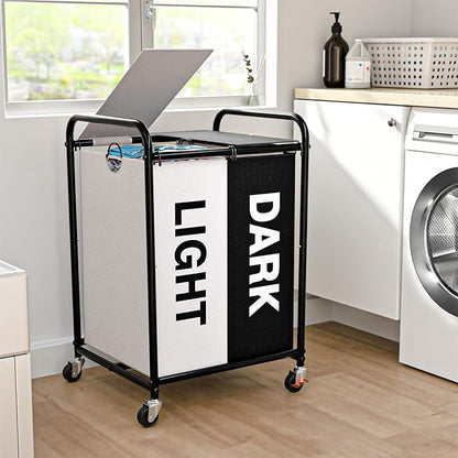 120L Laundry Sorter 2 Section, Rolling Laundry Basket by OLLDIDE
