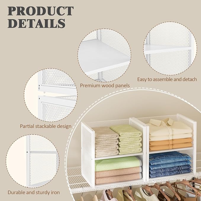 4-Tier Stackable Closet Organizers and Storage Basket, Wire Clothes Shelf - Image 8
