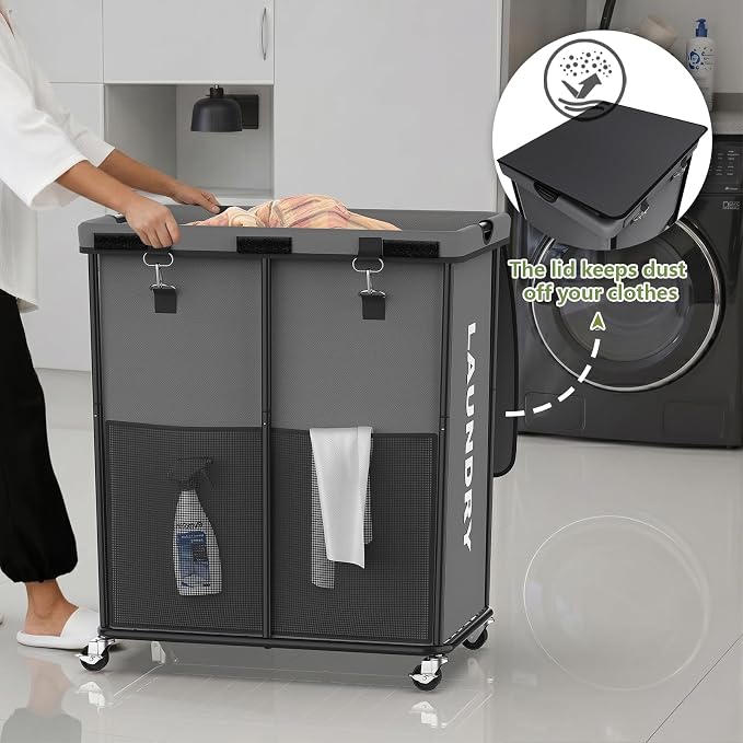 Laundry Hamper with Wheels and Lid, 225L Heavy Duty Rolling Laundry Basket - Image 7