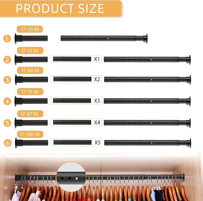 Closet Rods for Hanging Clothes, 1.3 Inch Diameter Heavy Duty Closet Rod 17-64 - Image 6